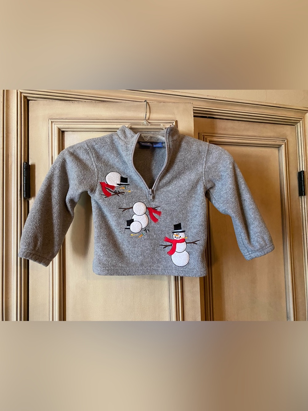 Baby Crew Gray Kids Fleece Pullover Sweater with Snowman Print, Size 2T